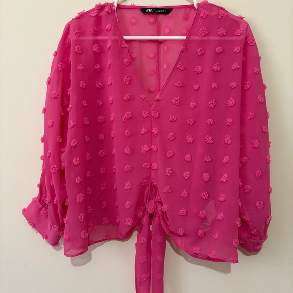 Zara Tie Front Pink Blouse (3 for $75) - Picture 1 of 3